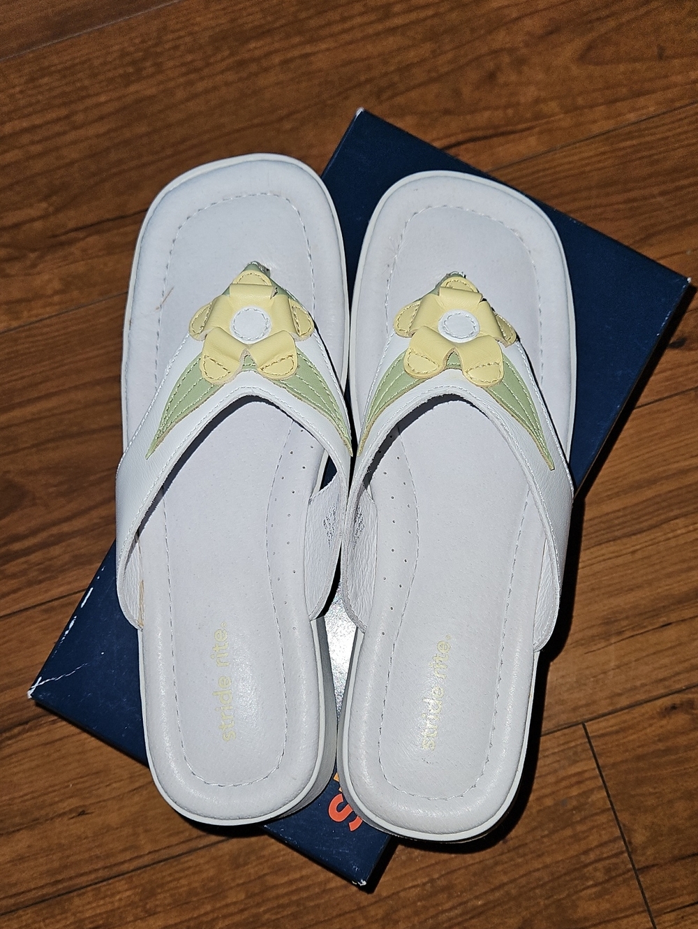 Stride Rite White Leather Sandal with Yellow and Light Green Flower Accents - Picture 10 of 12